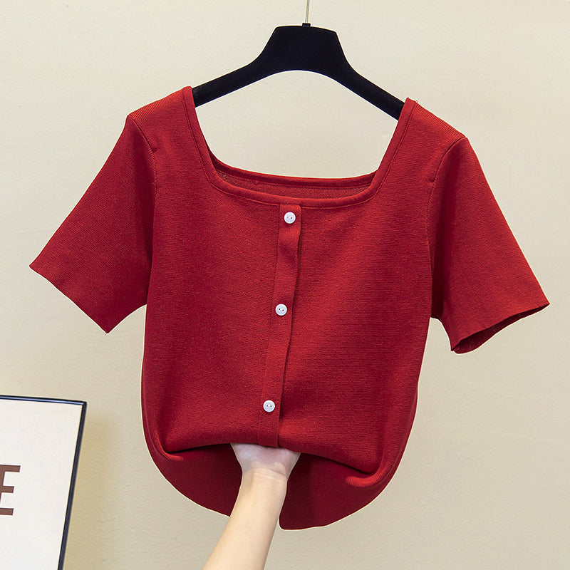 Plus Size Square Neck Buttons Top