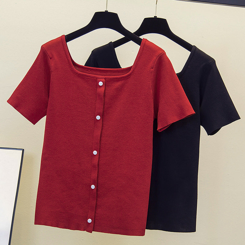 Plus Size Square Neck Buttons Top