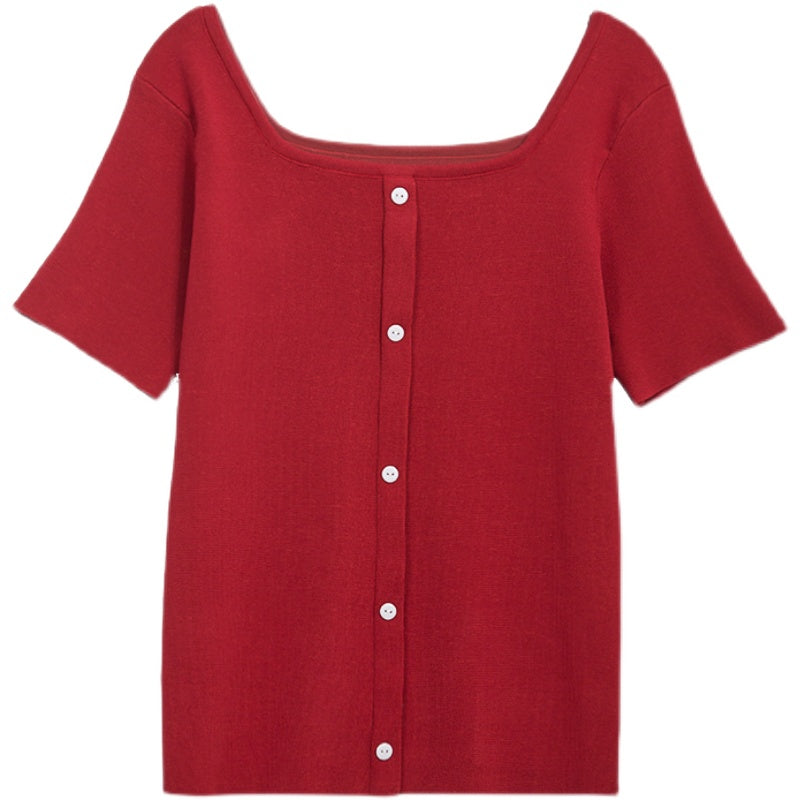 Plus Size Square Neck Buttons Top