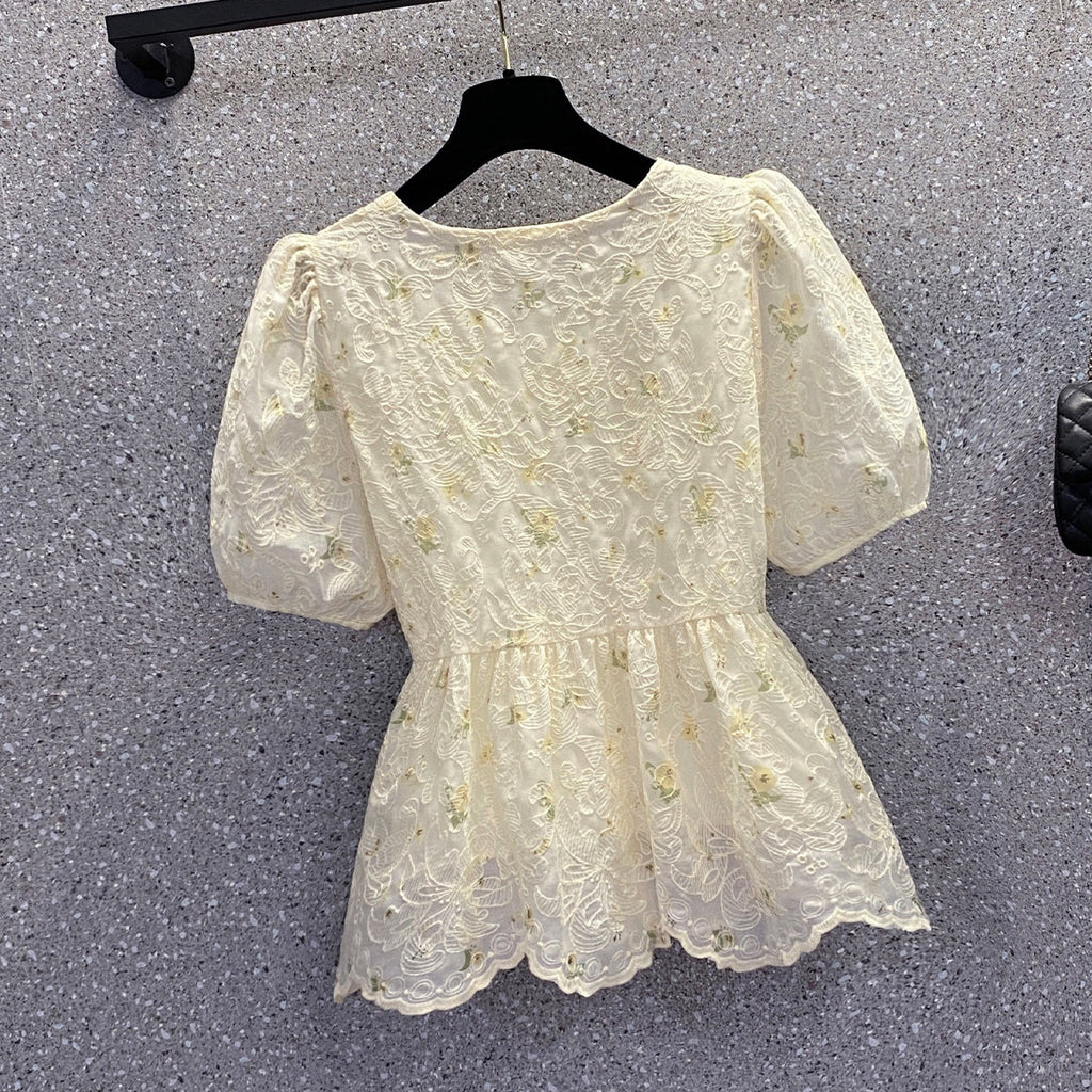 Plus Size Square Neck Lace Peplum Blouse
