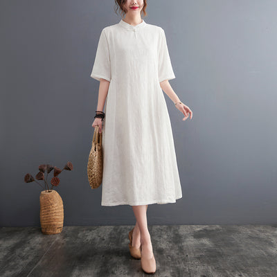 Plus Size Textured Floral Loose A Line Cheongsam Dress
