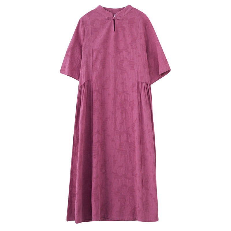 Plus Size Textured Floral Loose A Line Cheongsam Dress