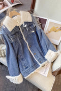 Plus size blue korean woolen denim jacket