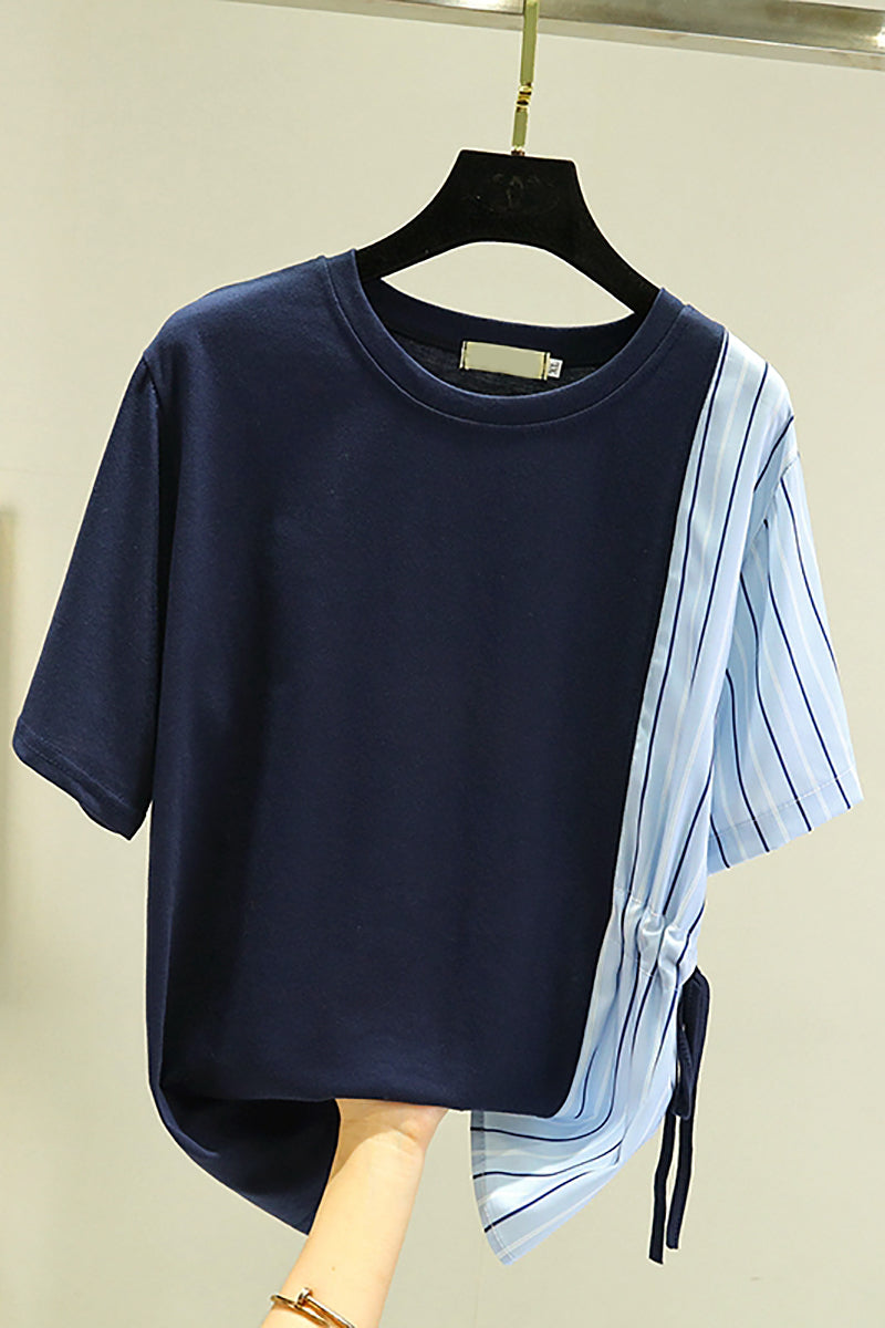 Plus size blue stripe panel blouse