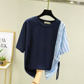 Plus size blue stripe panel blouse