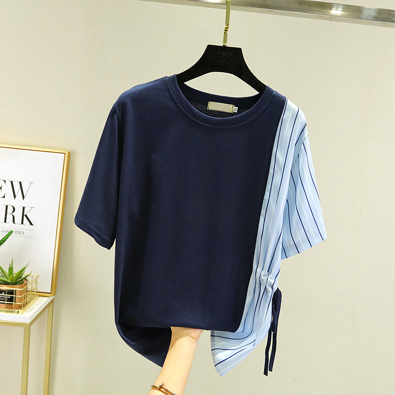 Plus size blue stripe panel blouse