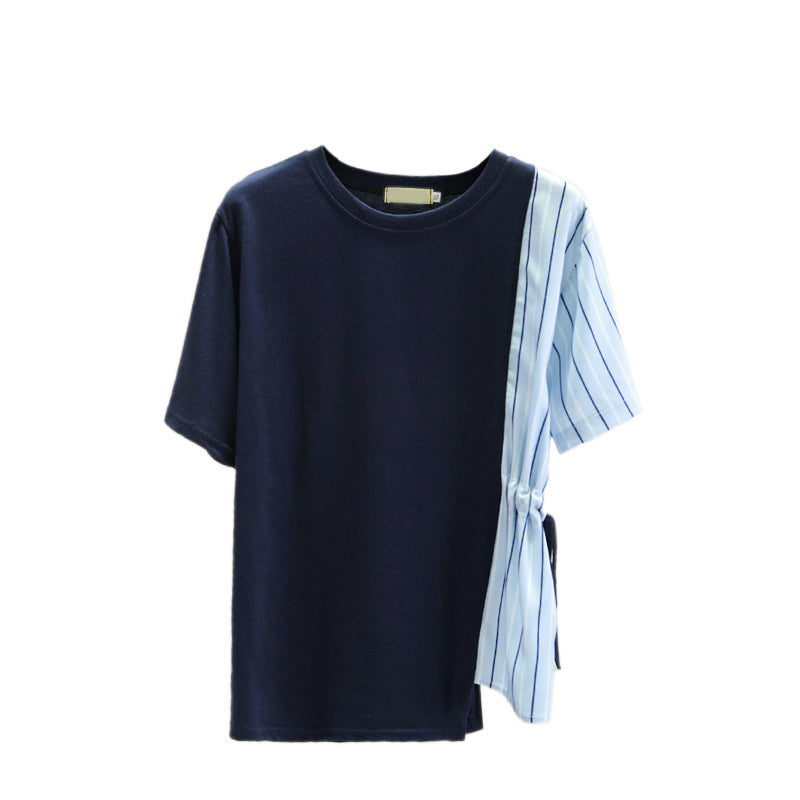Plus size blue stripe panel blouse