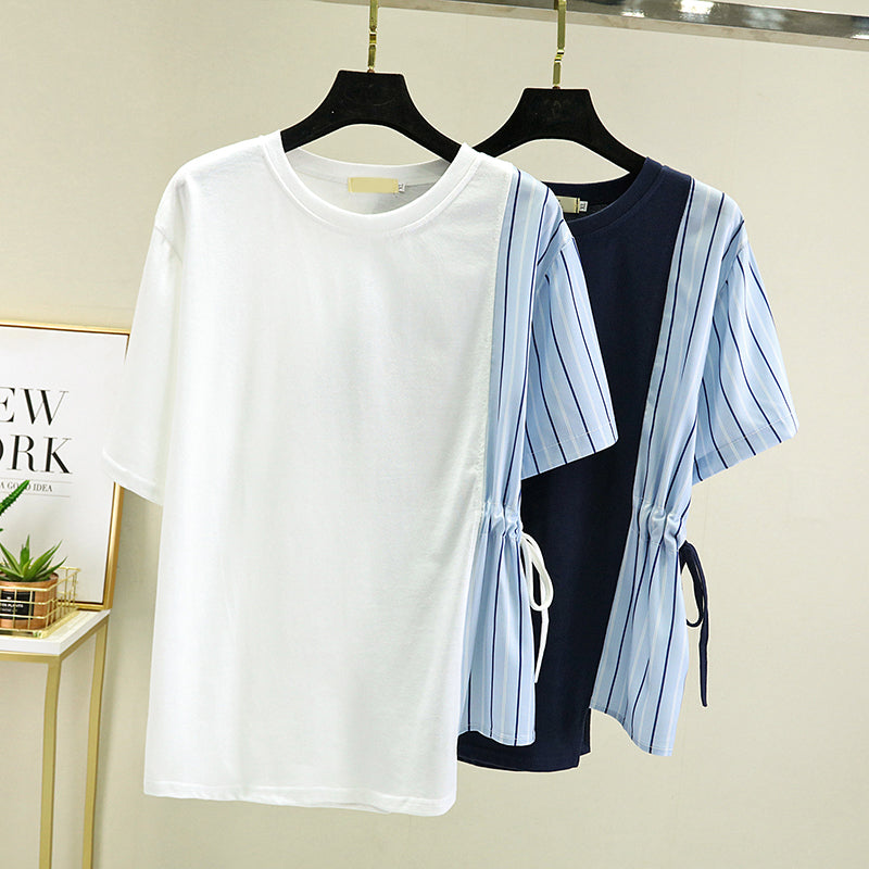 Plus size blue stripe panel blouse