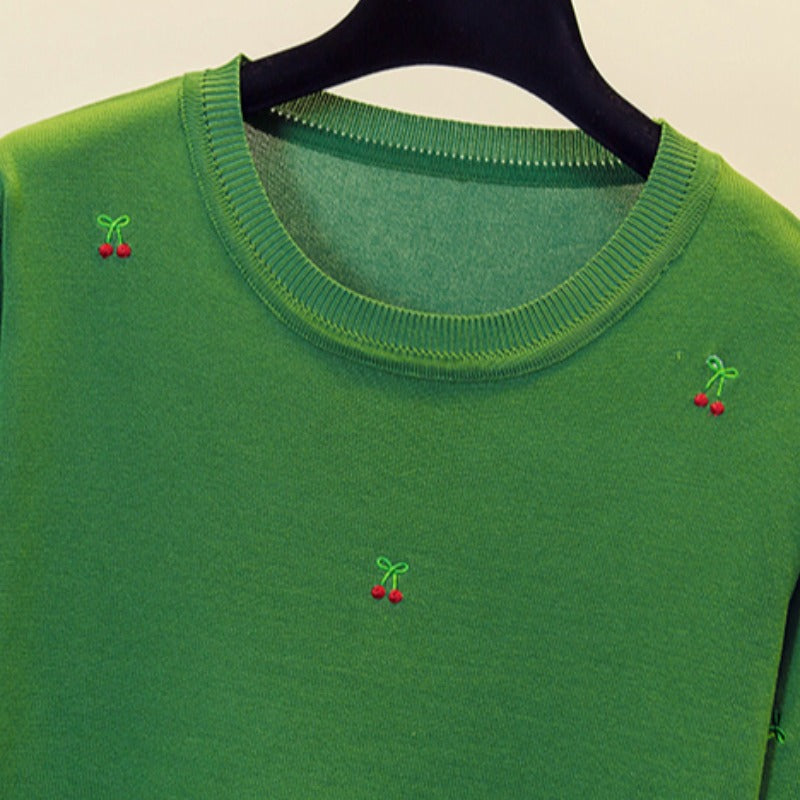 Plus size cherry knit blouse