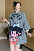 Plus size cute girl gingham cheongsam dress
