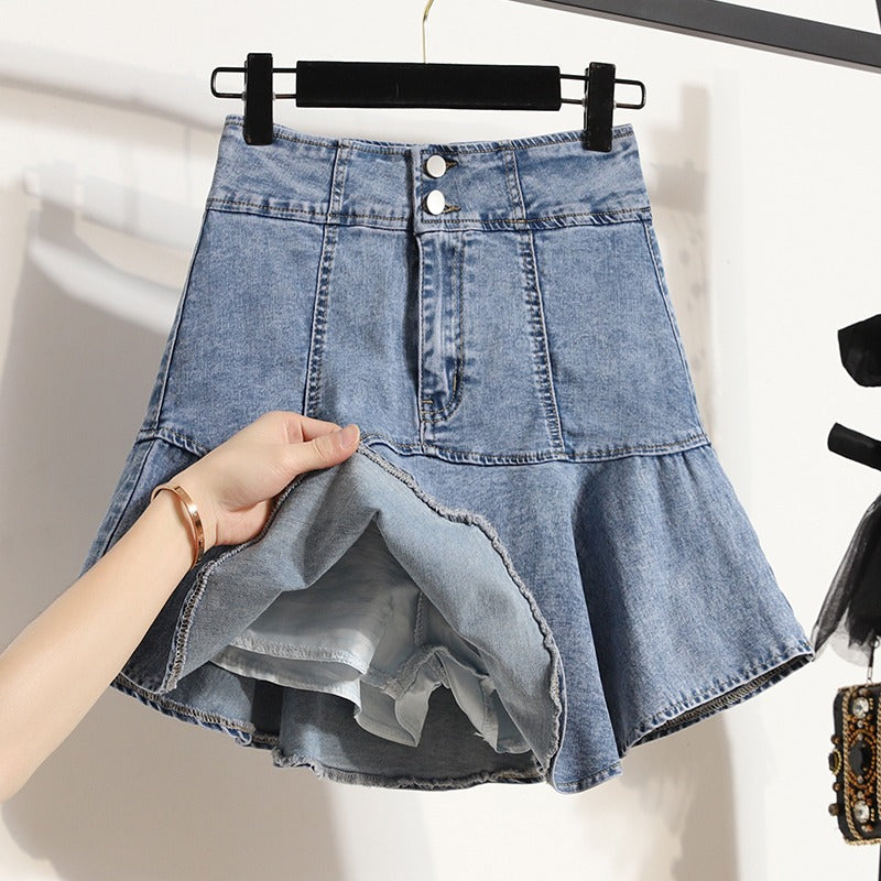 Plus size denim mermaid mini skorts