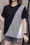 Plus size frill stripe loose blouse