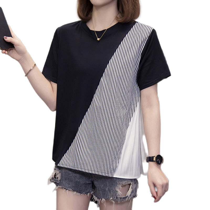 Plus size frill stripe loose blouse