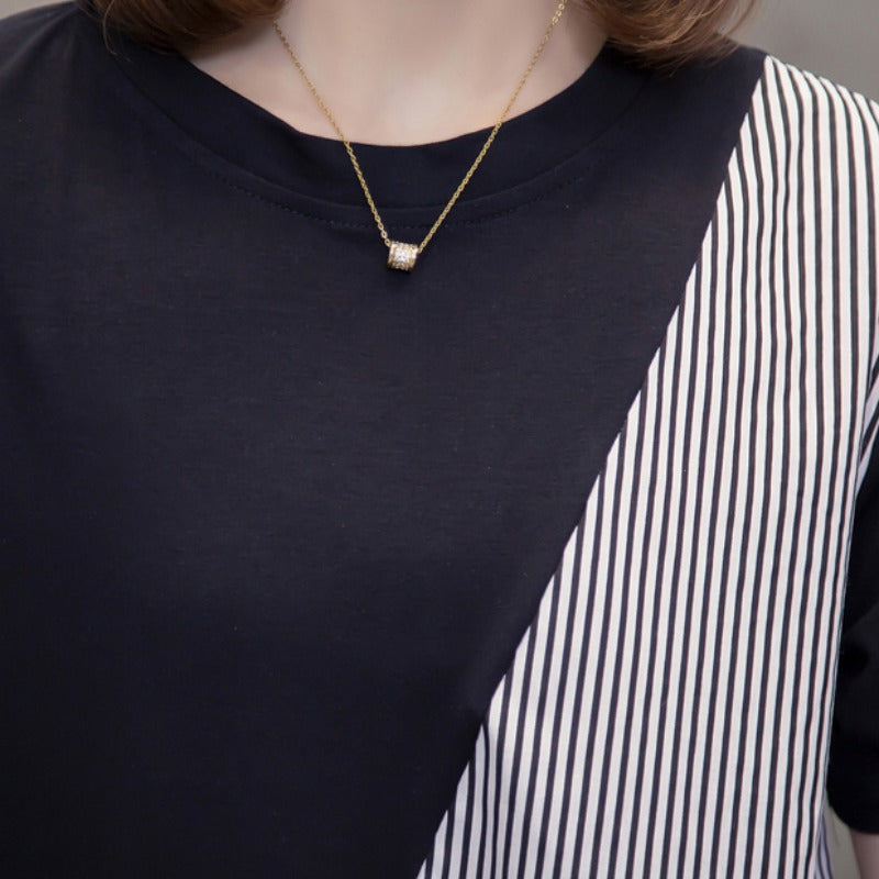 Plus size frill stripe loose blouse