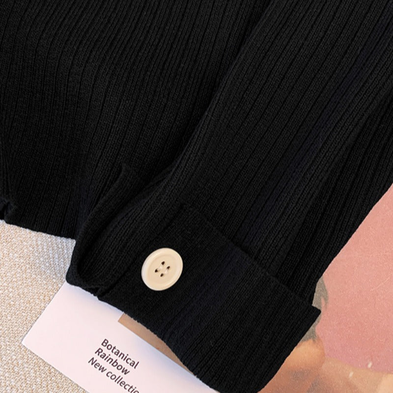 Plus size high neck korean thick button sweater