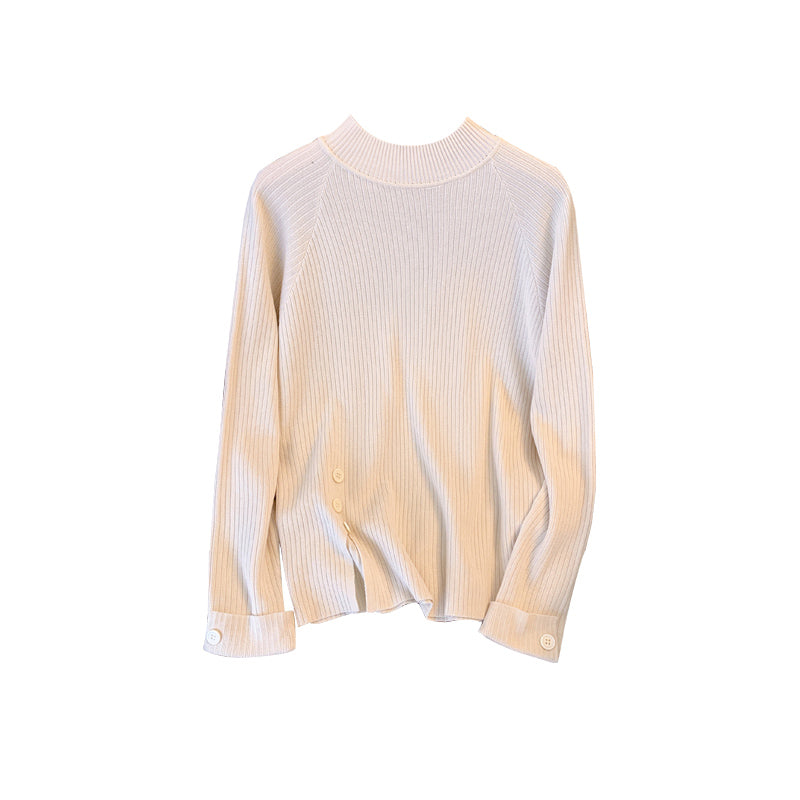 Plus size high neck korean thick button sweater