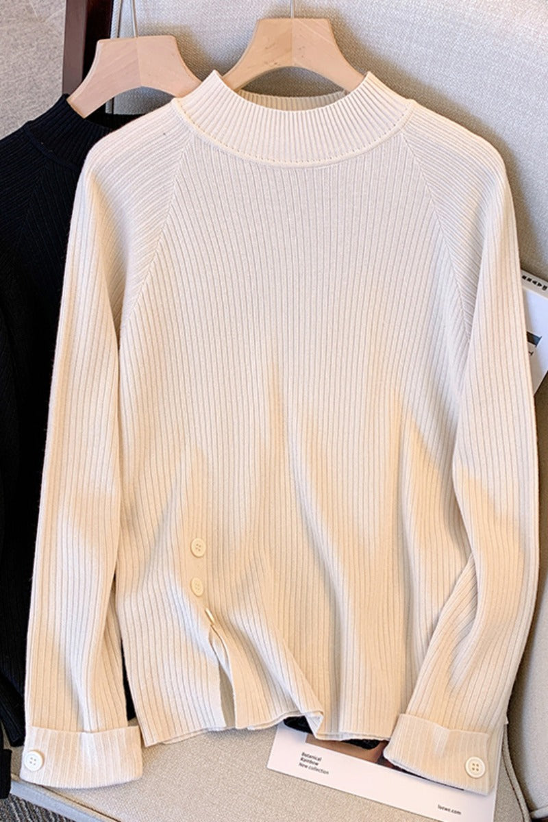 Plus size high neck korean thick button sweater