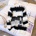 Plus size korean destroyed shapes stripe tunic sweater