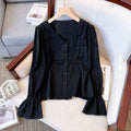 Plus size korean frill long sleeve blouse