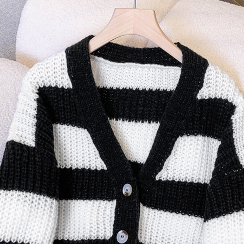 Plus size korean stripes thick tunic cardigan