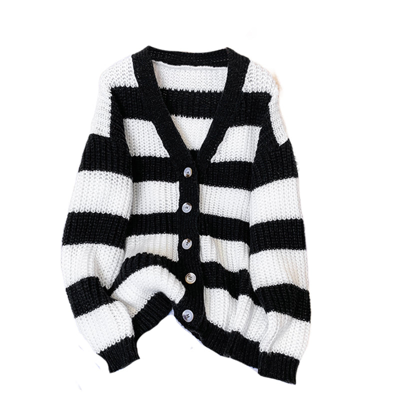Plus size korean stripes thick tunic cardigan