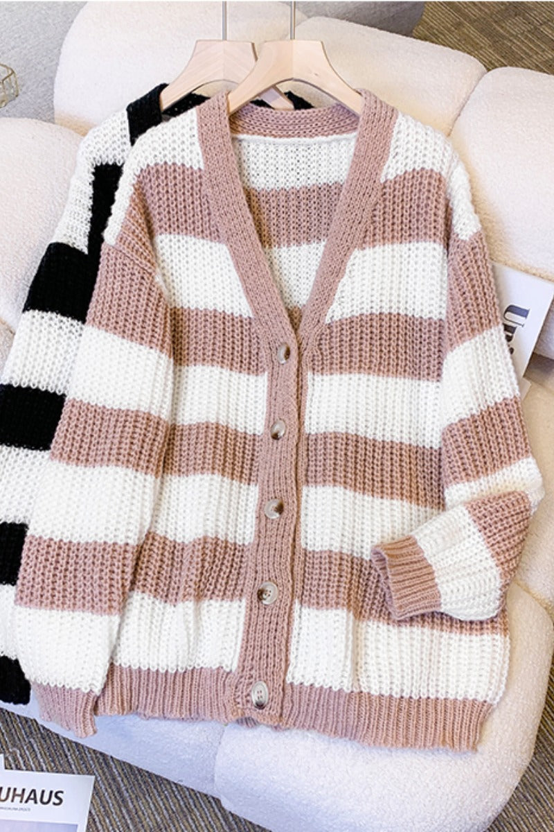 Plus size korean stripes thick tunic cardigan