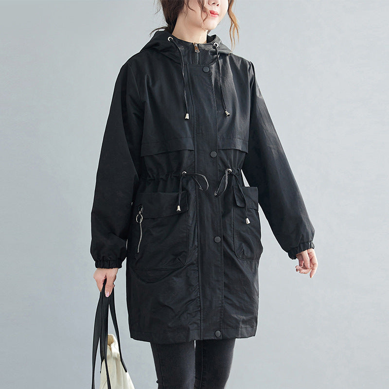 Plus size korean utility tunic jacket with hood