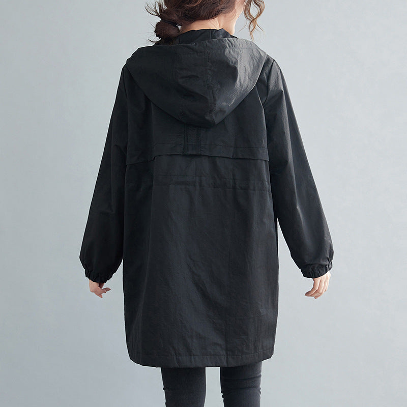 Plus size korean utility tunic jacket with hood
