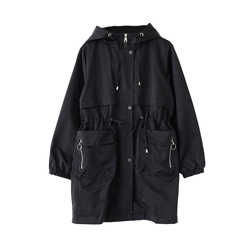Plus size korean utility tunic jacket with hood