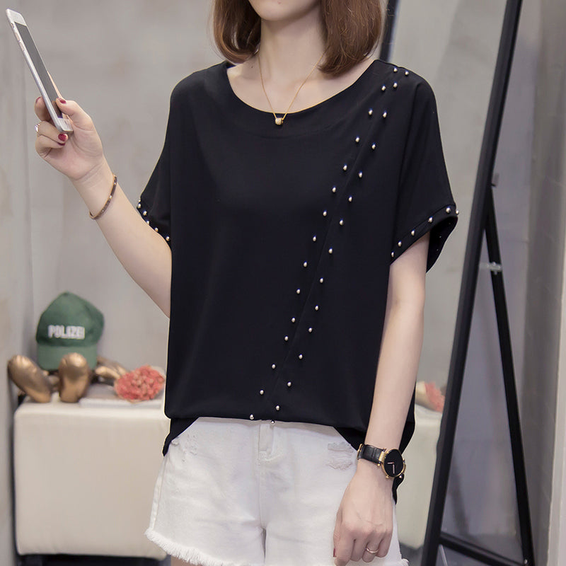 Plus size pearl bias t shirt top