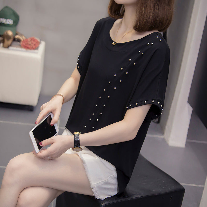 Plus size pearl bias t shirt top
