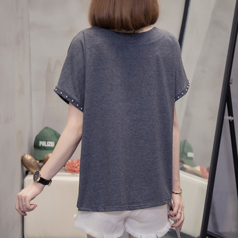 Plus size pearl bias t shirt top