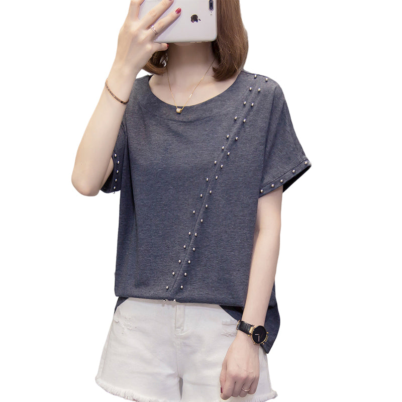 Plus size pearl bias t shirt top