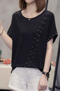 Plus size pearl bias t shirt top