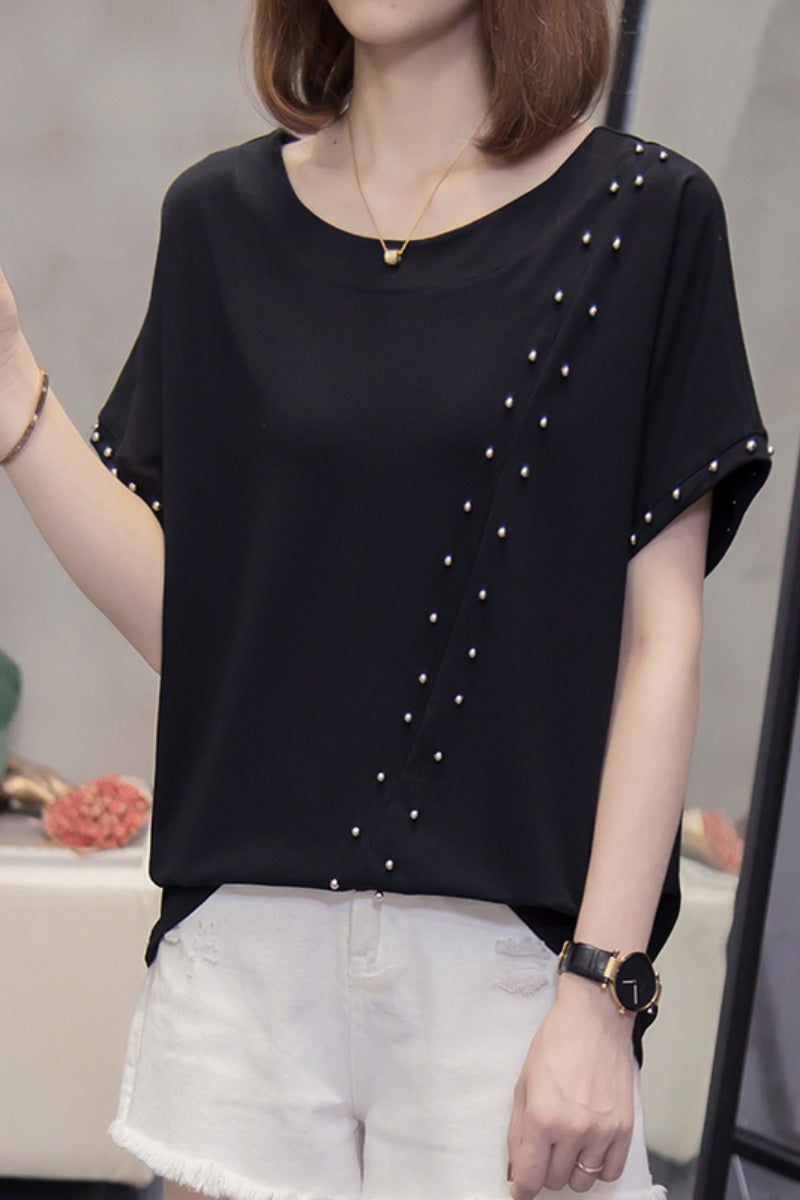 Plus size pearl bias t shirt top