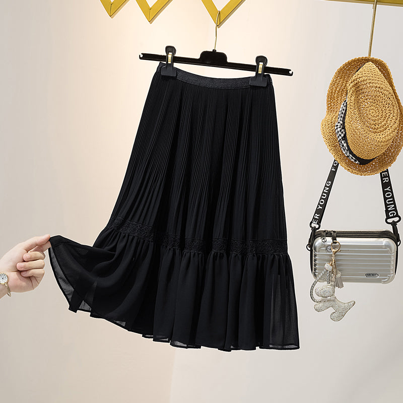 Plus size pleat lace chiffon skirt