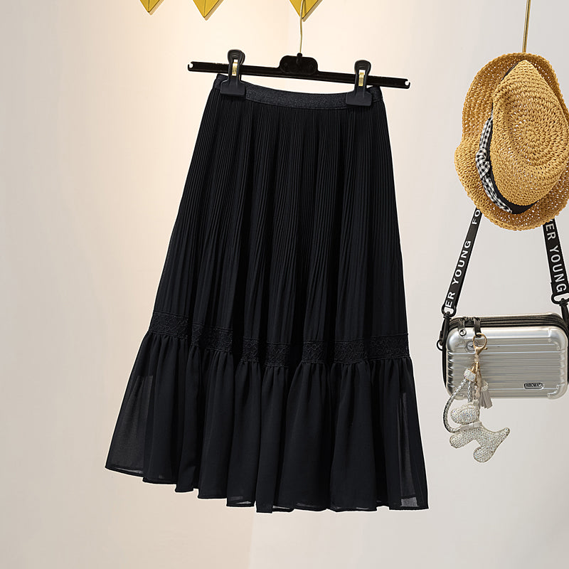 Plus size pleat lace chiffon skirt