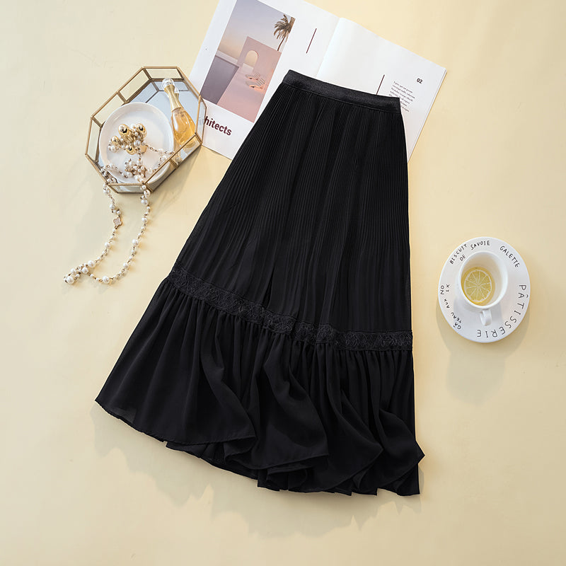 Plus size pleat lace chiffon skirt