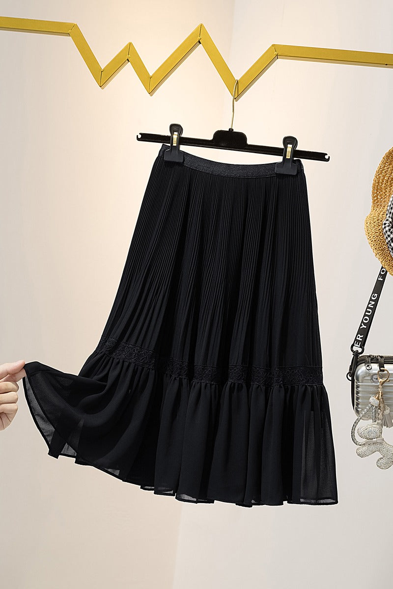 Plus size pleat lace chiffon skirt