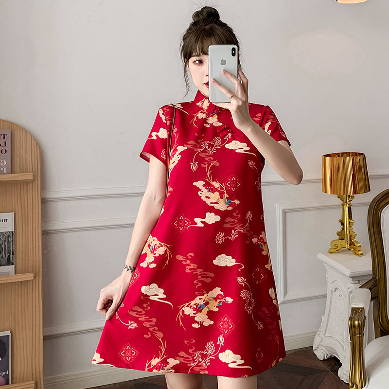 Plus size red cheongsam dress