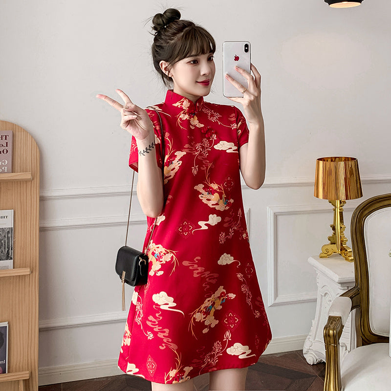 Plus size red cheongsam dress