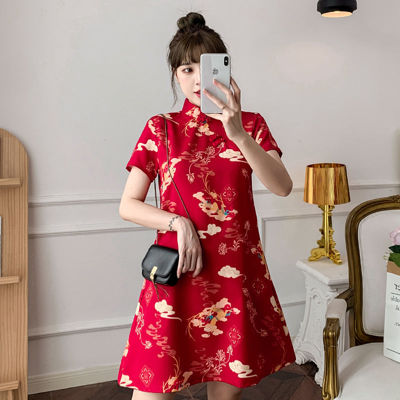 Plus size red cheongsam dress