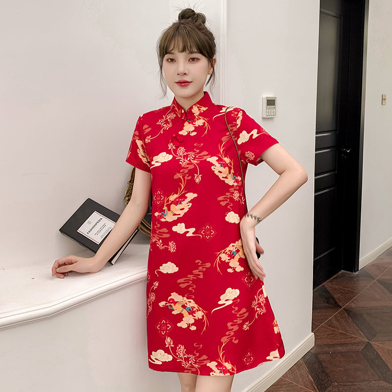 Plus size red cheongsam dress