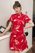 Plus size red cheongsam dress