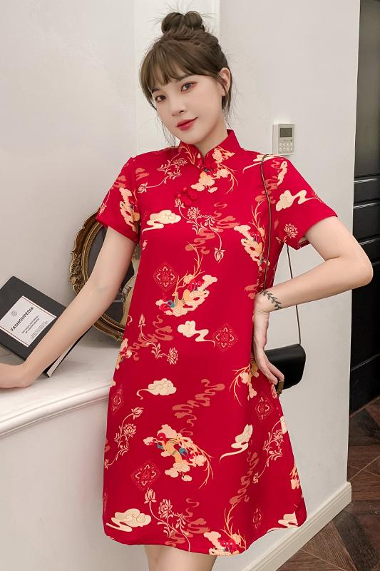 Plus size red cheongsam dress