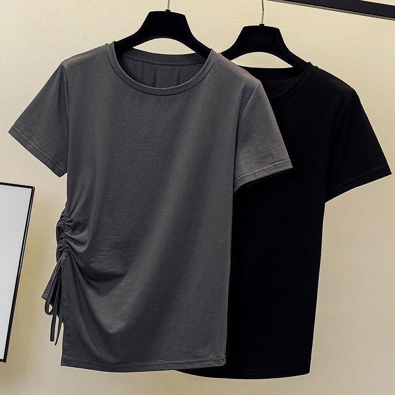 Plus size side gather t shirt top