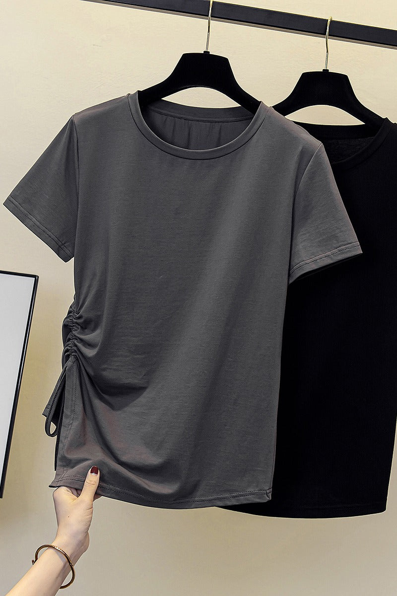 Plus size side gather t shirt top
