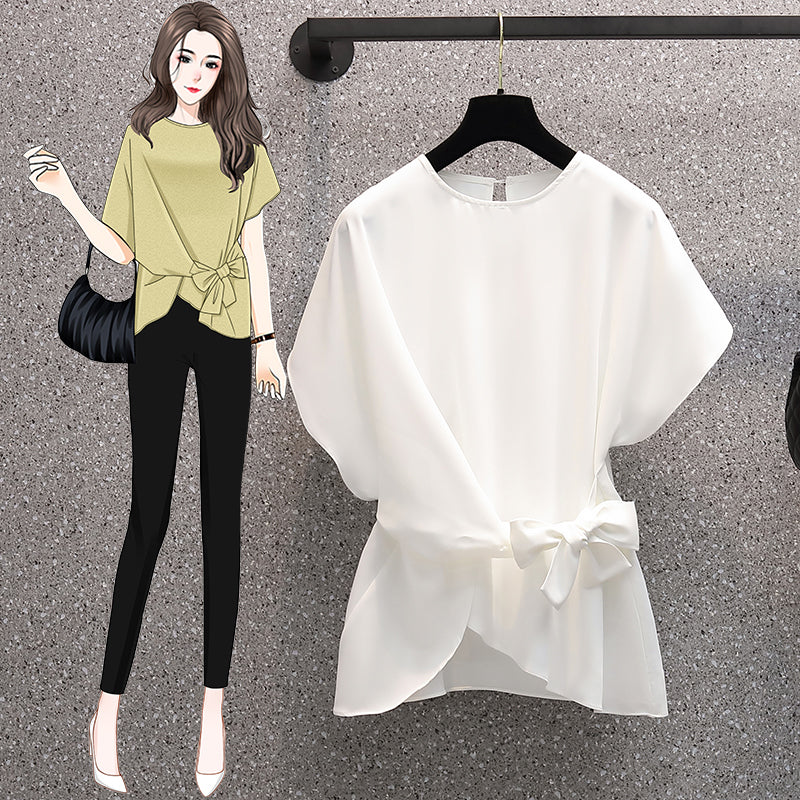 Plus size side tie chiffon blouse