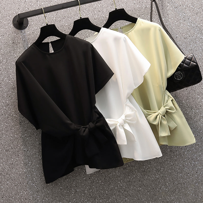 Plus size side tie chiffon blouse