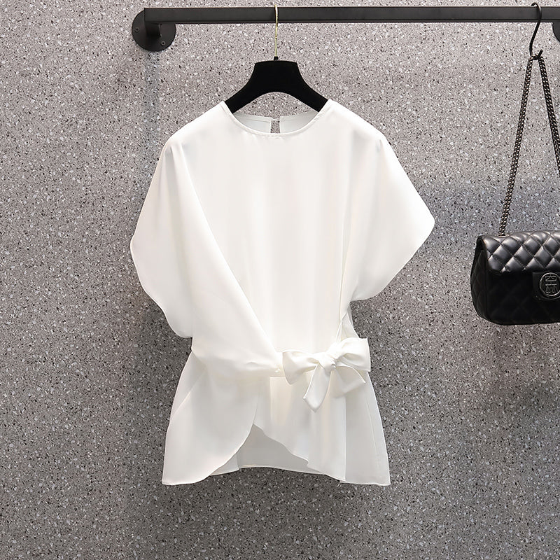 Plus size side tie chiffon blouse